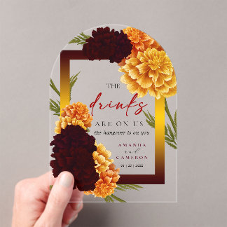 Invitations En Acrylique Elegant Burgundy Red "MARIGOLD" Wedding The Drink