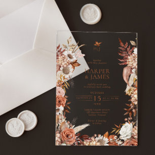 Invitations En Acrylique Élégant Cadre Floral Automnal Vintage Mariage