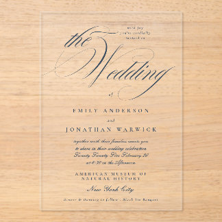 Invitations En Acrylique Élégant Calligraphie Bleu Marine Le Mariage