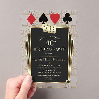 Invitations En Acrylique Elégant Casino Royale Las Vegas Poker Anniversaire