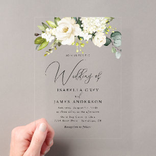 Invitations En Acrylique Élégant Champagne Clair Floral Feuillage Mariage