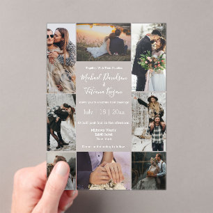 Invitations En Acrylique élégant chic 8 photos collage mariage moderne