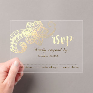 Invitations En Acrylique Élégant Chic Doré Paisley RSVP