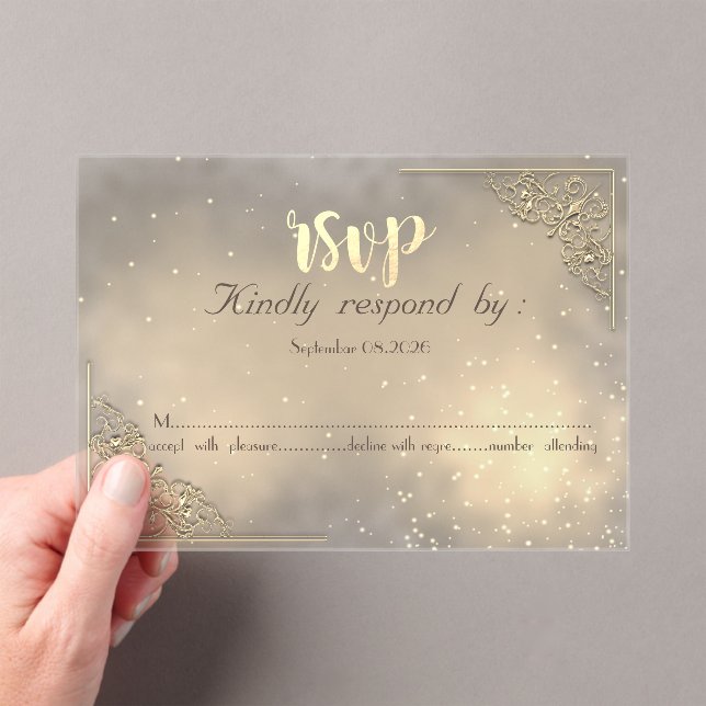 Invitations En Acrylique Elegant Chic Gold Frame  RSVP Card (In situ (ordinateur de poche))