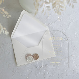 Invitations En Acrylique Élégant & Chic mariage monogramme de crête botaniq