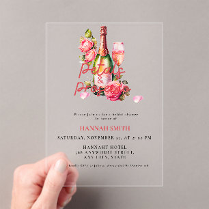 Invitations En Acrylique Elegant & Chic Pétales et Fête des mariées Prosecc