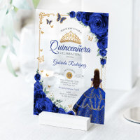 Élégant Chic Roses Bleu Royal Or Quinceanera