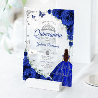 Élégant Chic Roses Bleu Royal Quinceanera Argent