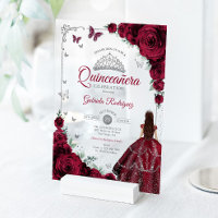 Élégant Chic Roses Bourguignon Quinceanera Argenté