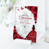 Élégant Chic Roses rouges Quinceanera argentée
