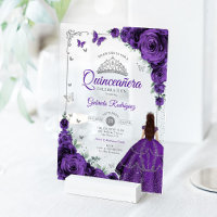 Élégant Chic Roses Violettes Quinceanera Argentée