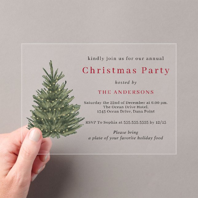 Invitations En Acrylique Elegant Christmas tree gold Christmas party (In situ (ordinateur de poche))