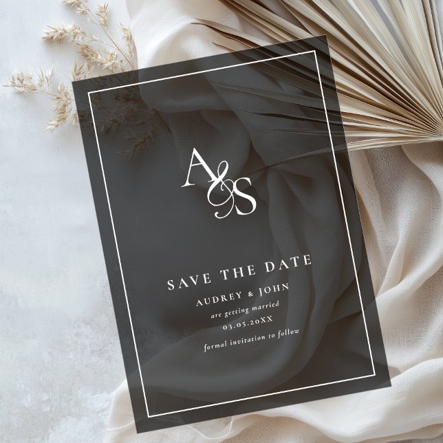 Invitations En Acrylique Élégant Classique Monogramme Mariage Noir Gris (Elegant Classic Monogram Black Gray Wedding Acrylic Invitations)