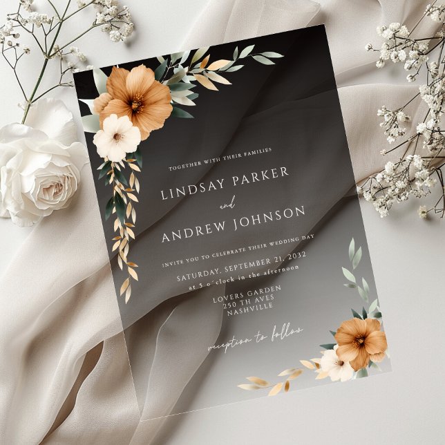 Invitations En Acrylique Elegant Copper & Earthy Black Gradient Wedding (Elegant Copper & Earthy Black Transparent Gradient Wedding Acrylic Invitations)