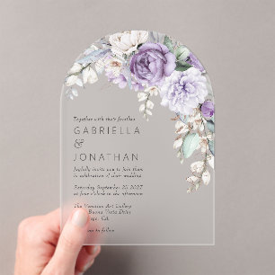 Invitations En Acrylique Elégant couleur violet Mariage floral