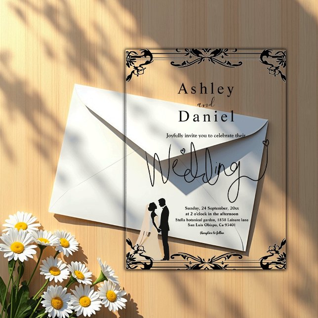 Invitations En Acrylique Élégant Couple Romantique Mariage noir et blanc (Créateur téléchargé)