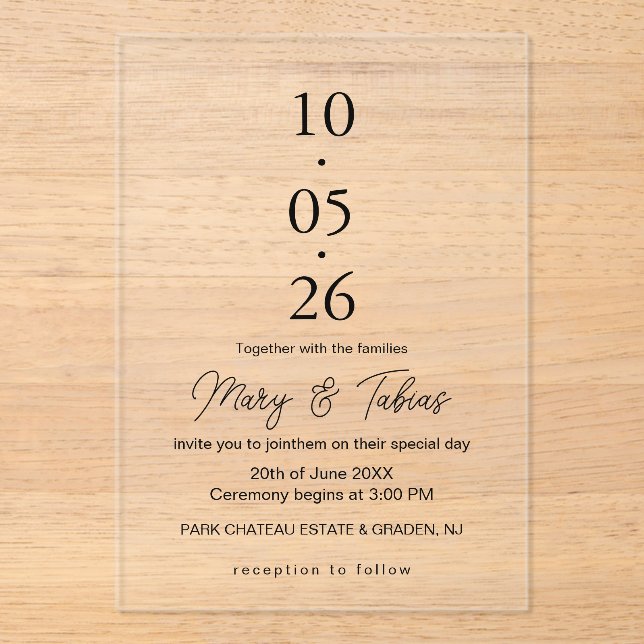 Invitations En Acrylique Elegant Creamy White Minimalist Wedding (Recto)