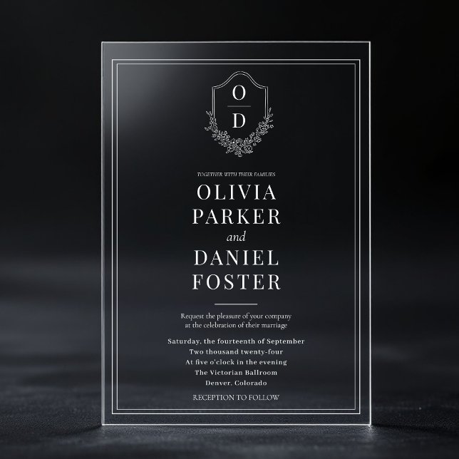 Invitations En Acrylique Elegant Crest Monogram Luxury Wedding (Créateur téléchargé)