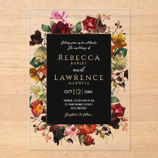 Invitations En Acrylique Elegant dark moody flowers black wedding