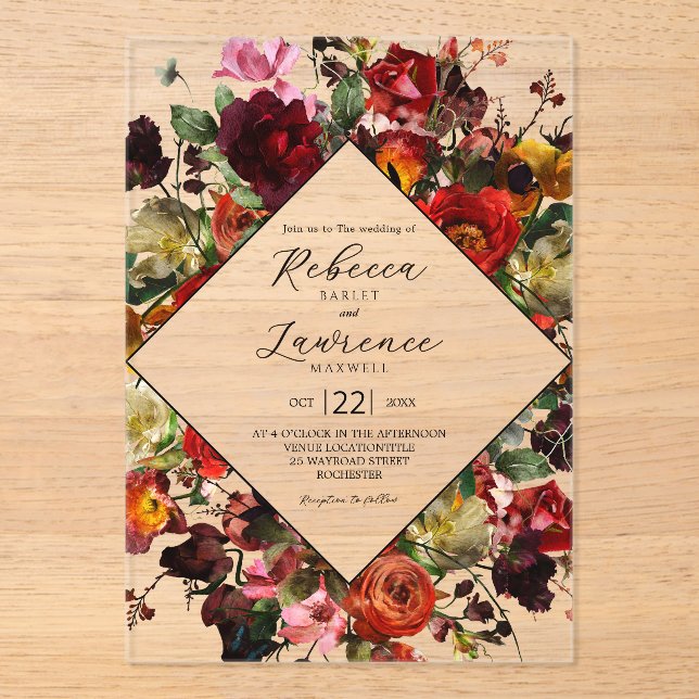 Invitations En Acrylique Elegant dark moody flowers wedding (Recto)
