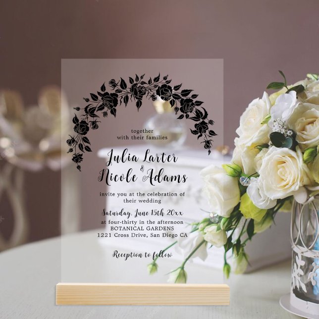 Invitations En Acrylique Elégant doré Rose Mariage à fleurs rose doré (Créateur téléchargé)