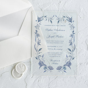 Invitations En Acrylique Elégant Dusty Blue Chinoiserie Mariage