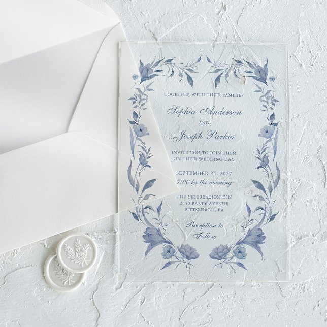 Invitations En Acrylique Elégant Dusty Blue Chinoiserie Mariage (Créateur téléchargé)