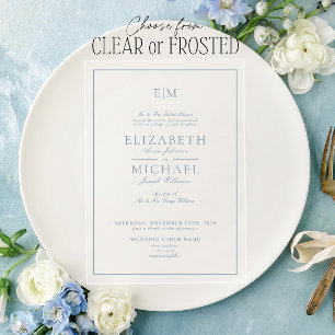 Invitations En Acrylique Élégant Dusty Blue Classic Script Monogram Mariage