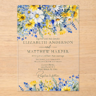Invitations En Acrylique Elégant Dusty Fleur sauvage Jaune Boho Mariage