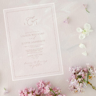Invitations En Acrylique Élégant Dusty Rose Calligraphie Monogramme Mariage
