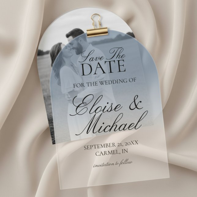 Invitations En Acrylique Élégant Écriture Bleu Dégradé Mariage Sauvegarder  (Invite guests to mark their calendars with this Elegant Script Gradient Wedding Acrylic Invitation!)