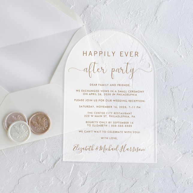 Invitations En Acrylique Élégant Écriture Dorée Arc Réception de Mariage Gi (Start your forever with elegant arch-shaped acrylic invitations for a timeless Happily Ever After)