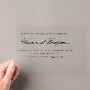 Invitations En Acrylique Élégant écriture formelle dîner de répétition clai