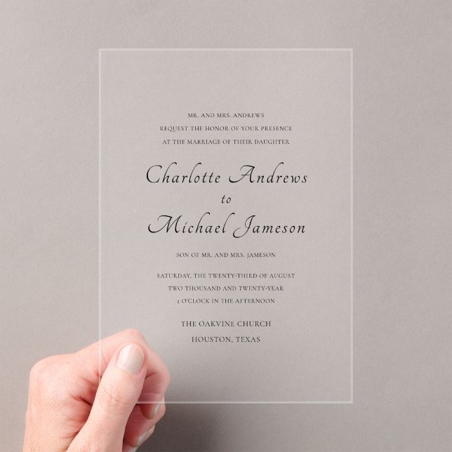 Invitations En Acrylique Élégant Écriture Moderne Mariage Classique (Créateur téléchargé)