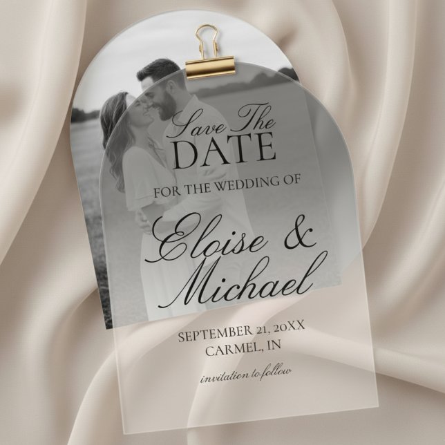 Invitations En Acrylique Élégant Écriture Noir Dégradé Enregistrer La Date (Invite guests to mark their calendars with this Elegant Script Gradient Wedding Acrylic Invitation!)