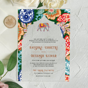 Invitations En Acrylique Élégant éléphant de mariage d'art folklorique indi
