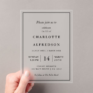 Invitations En Acrylique Élégant enterrement Service commémoratif Chic