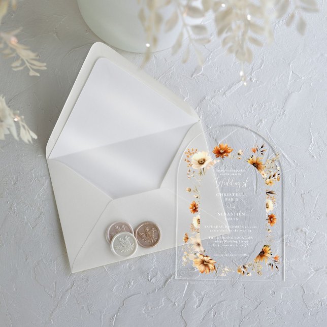 Invitations En Acrylique Elégant et chic Boho Fleur sauvage Mariage d'autom (Créateur téléchargé)