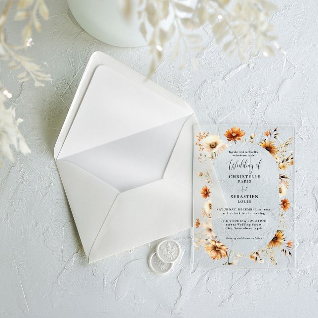 Invitations En Acrylique Elégant et chic Boho Fleur sauvage Mariage d'autom (Créateur téléchargé)