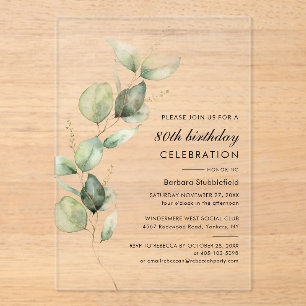 Invitations En Acrylique Elégant Eucalyptus fête du 80e anniversaire