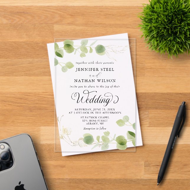 Invitations En Acrylique Elegant Eucalyptus Greenery Minimalist Wedding (Insitu (Carte d'invitation))