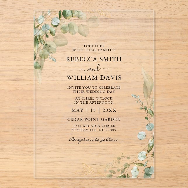 Invitations En Acrylique Elegant Eucalyptus Greenery Wedding (Recto)
