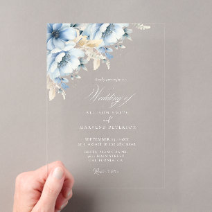 Invitations En Acrylique Élégant Fleur Bleue Géométrique Cadre Fleurir Mari