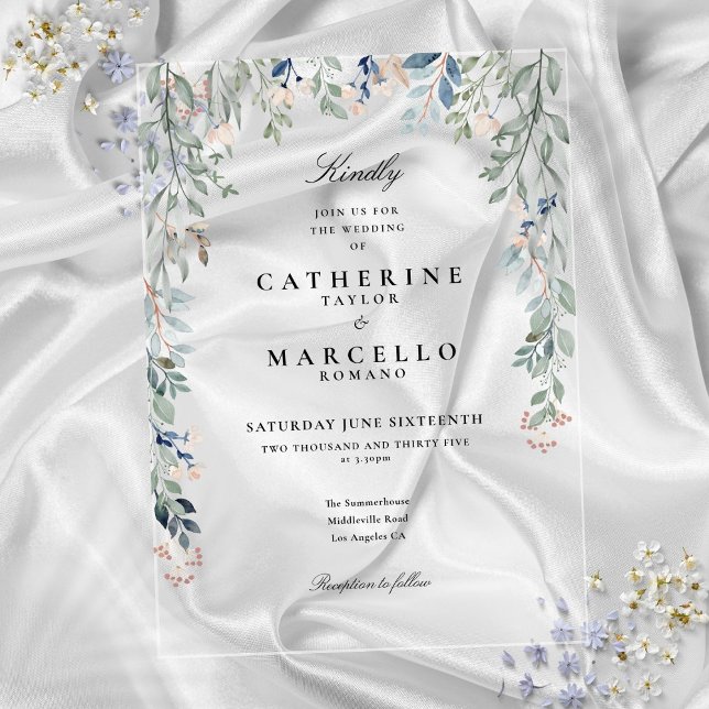 Invitations En Acrylique Elégant Fleur sauvage aquarelle Mariage floral (Elegant Wildflowers Watercolor Floral Wedding Acrylic Invitations)