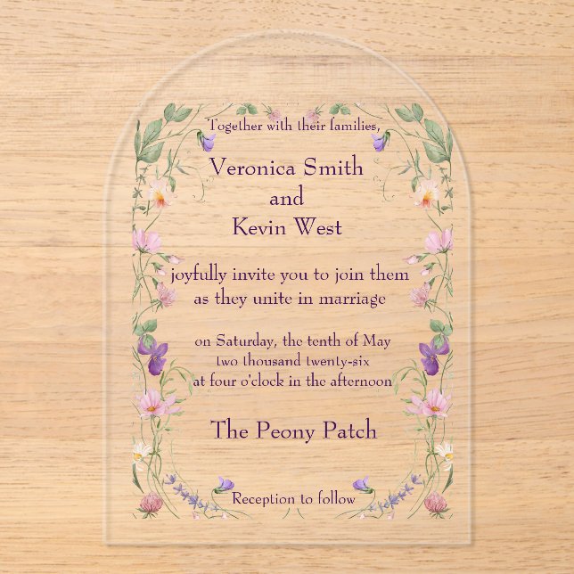 Invitations En Acrylique Elégant Fleur sauvage Clear Acrylique Mariage invi (Recto)