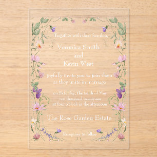 Invitations En Acrylique Elégant Fleur sauvage Clear Acrylique Mariage invi