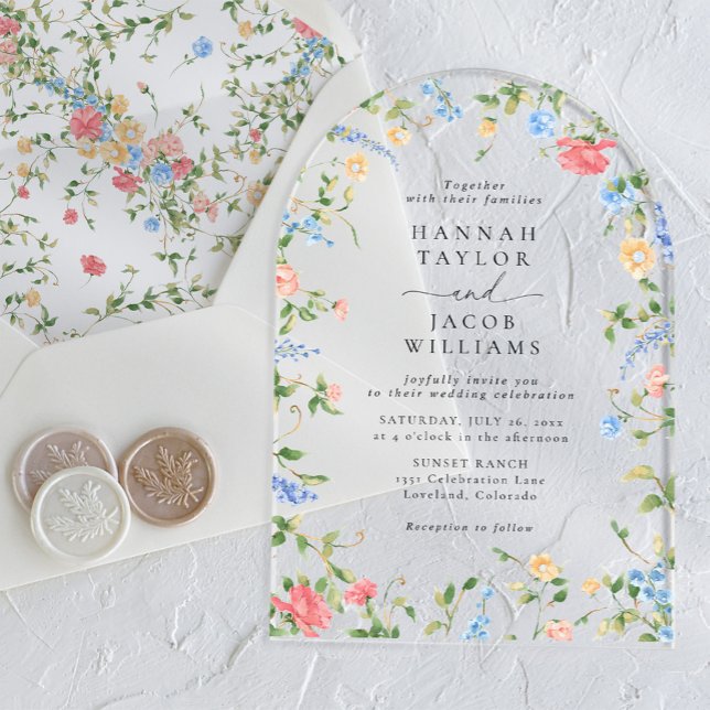 Invitations En Acrylique Élégant Fleur sauvage Floral Arch Mariage (Créateur téléchargé)