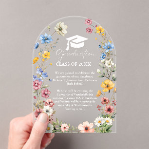 Invitations En Acrylique Élégant Fleur sauvage Meadow Garden Twin Graduatio