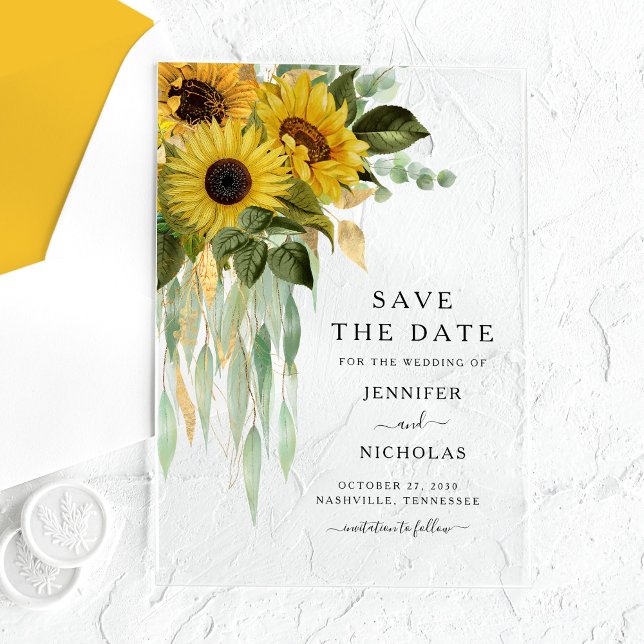 Invitations En Acrylique Élégant Fleurs De Soleil Floral Enregistrer La Dat (Elegant Floral Sunflowers Save The Date Acrylic Invitations
)
