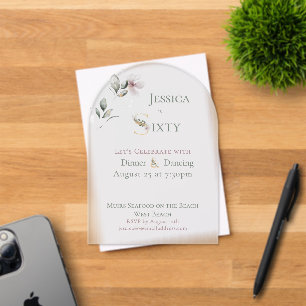 Invitations En Acrylique Élégant floral aquarelle 60e anniversaire givré